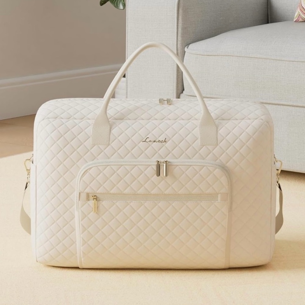 Travel Tote Bag Luxurious Cream Quilted Women Bag